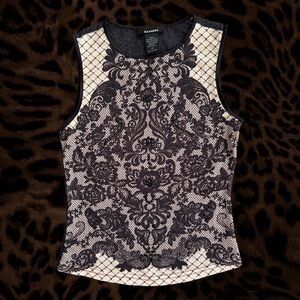 Y2K Delicate Express Black and Cream Lace Women's Top